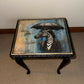 Hand Painted Decoupage Side Table with Glass Top – One of a Kind Zebra Design