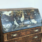 Solid walnut chinoisorie burr wood black gold bureau desk drawers