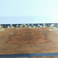 Vintage art deco navy blue and gold dressing table, walnut burr wood desk