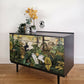 Black Mid-Century Modern MCM Stag Chest of Drawers with Jungle Decoupage