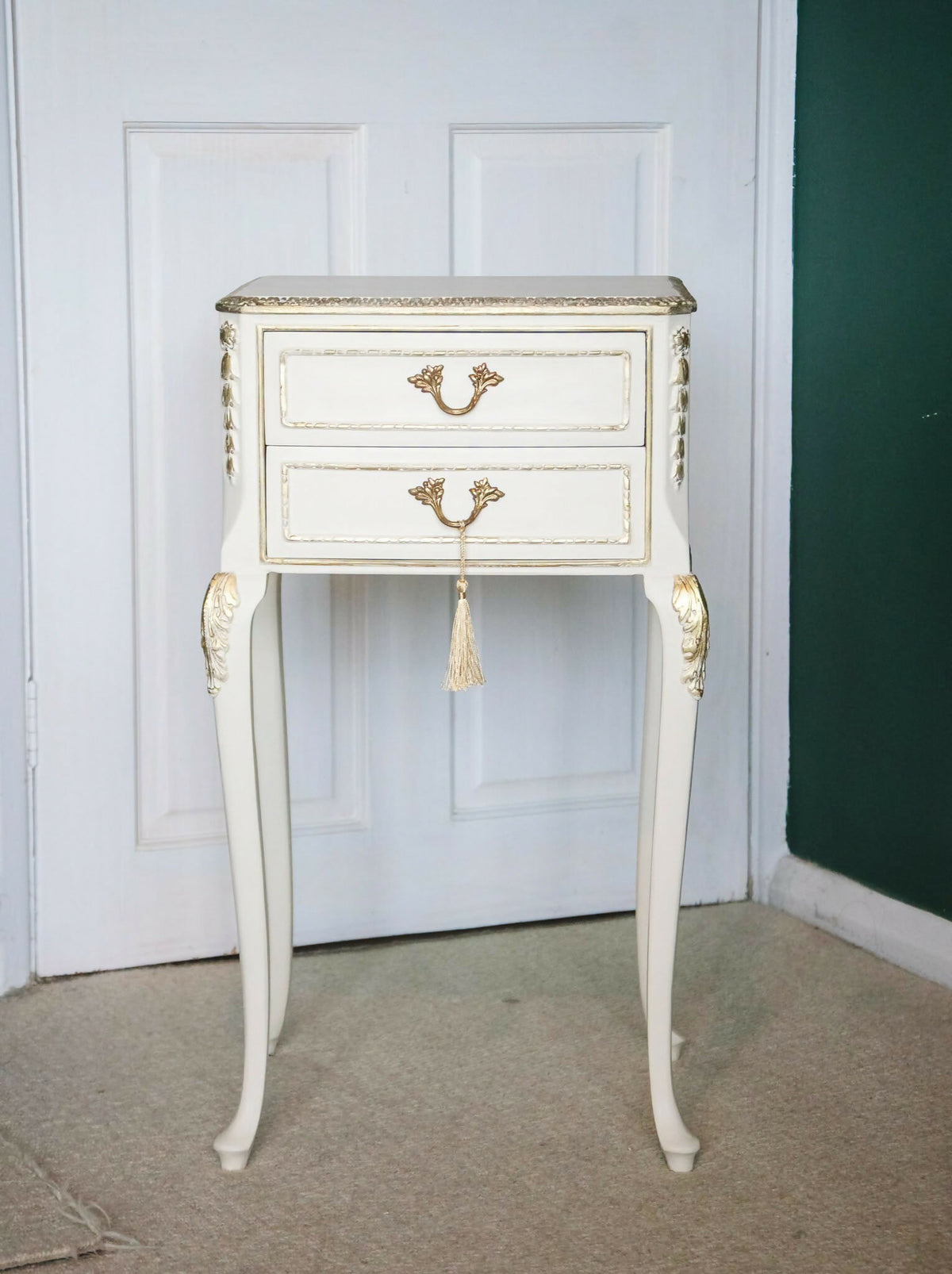 Pair of Cream French style Bedside drawers/nightstands with gold details
