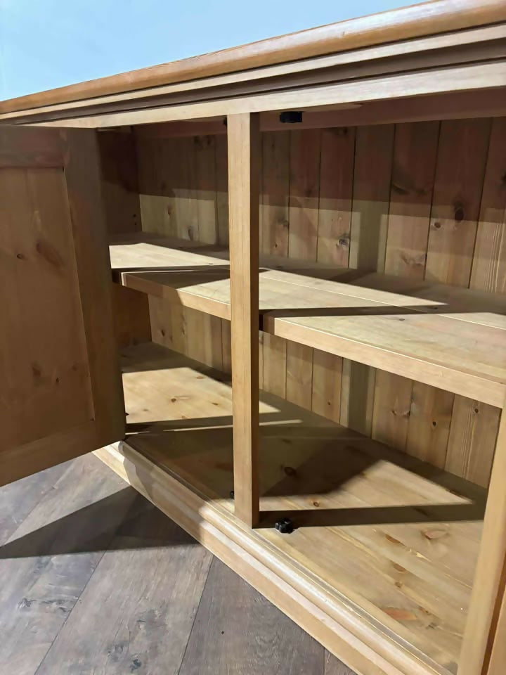 Contemporary Stripped Pine Three Door Cabinet