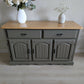 Vintage Oak Sideboard | Olive Green Painted Sideboard with Natural Oak Top