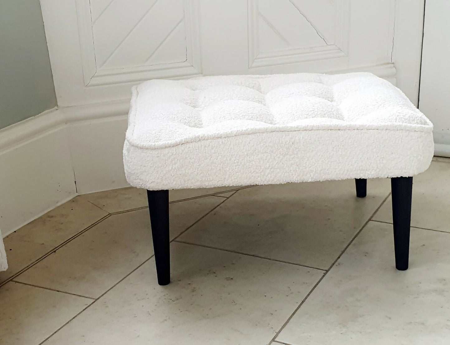 Footstool. Reupholstered, Fully Restored. Mid-century in origin. Boucle