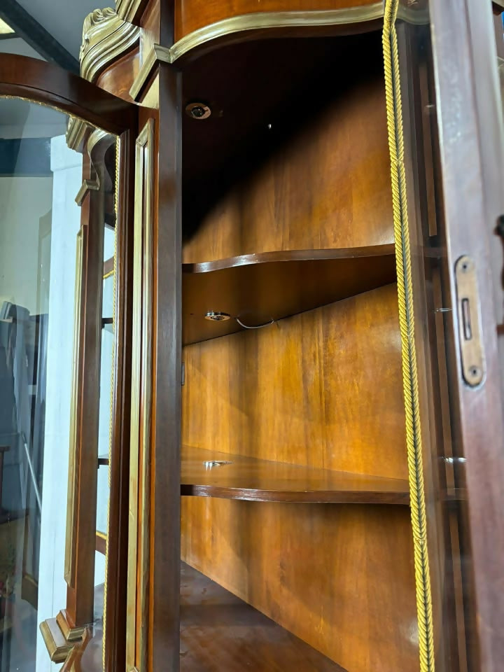 Serpentine Display Cabinet with Italian Marquetry – Glazed Top & Cupboard Base