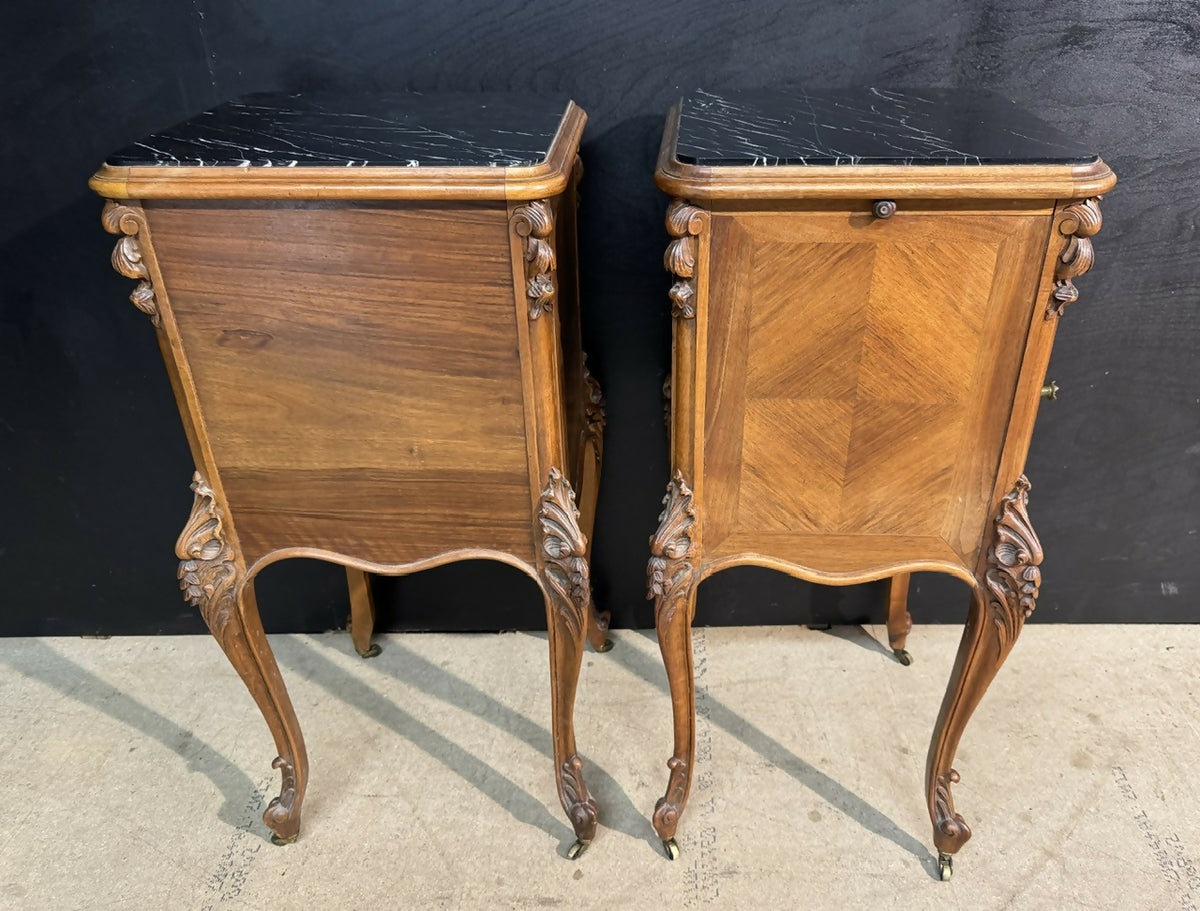 Lovely Pair French Walnut Bedside Cabinets