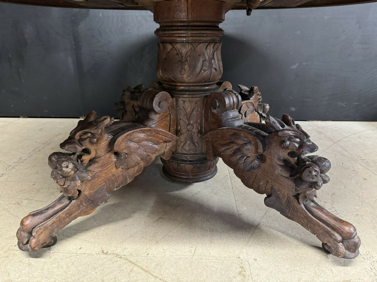 French Carved Oak Hunting Table