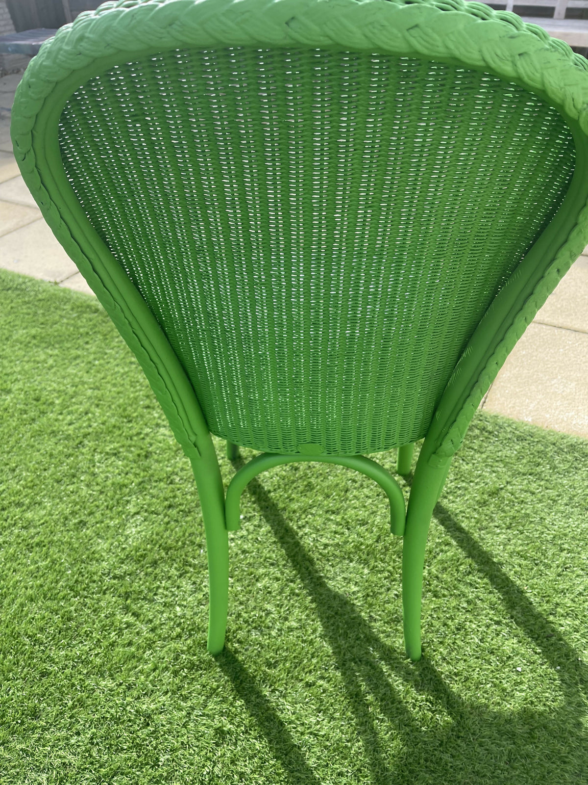 Lloyd loom eye popping apple green accent chair with matching velvety fabric