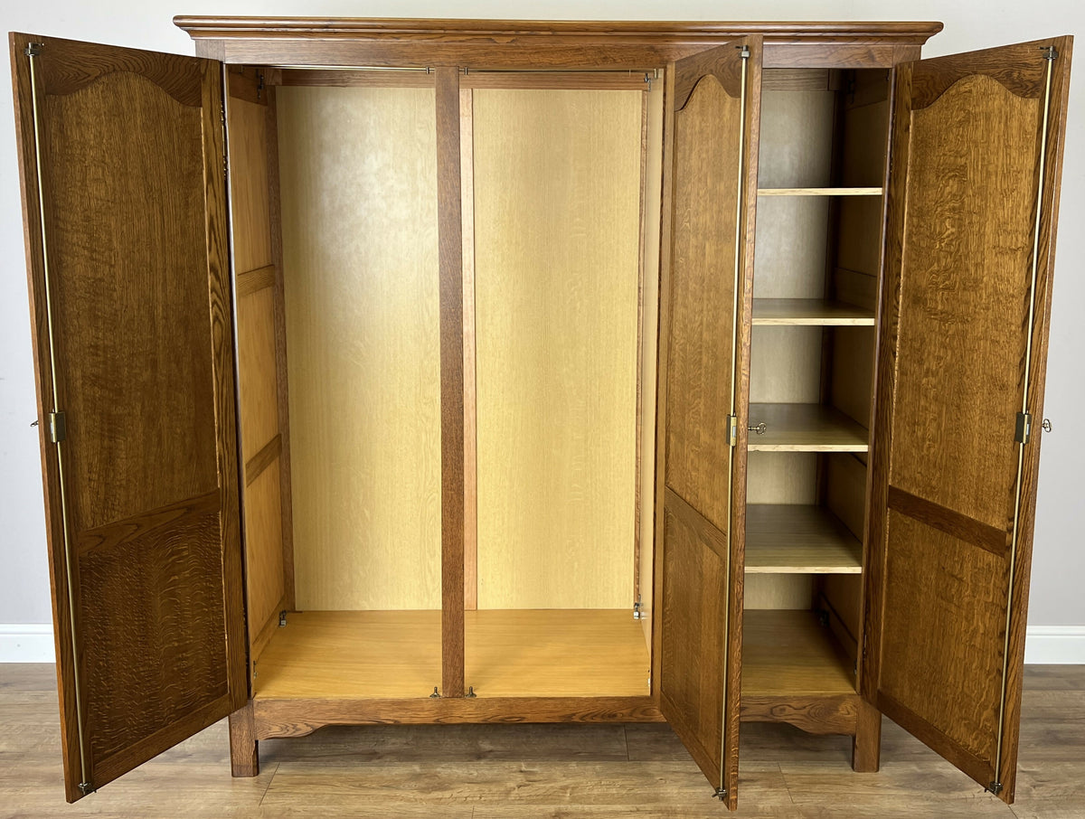 Wardrobe Vintage French Style Oak Triple Door Carved Armoire Cabinet LOT 6525