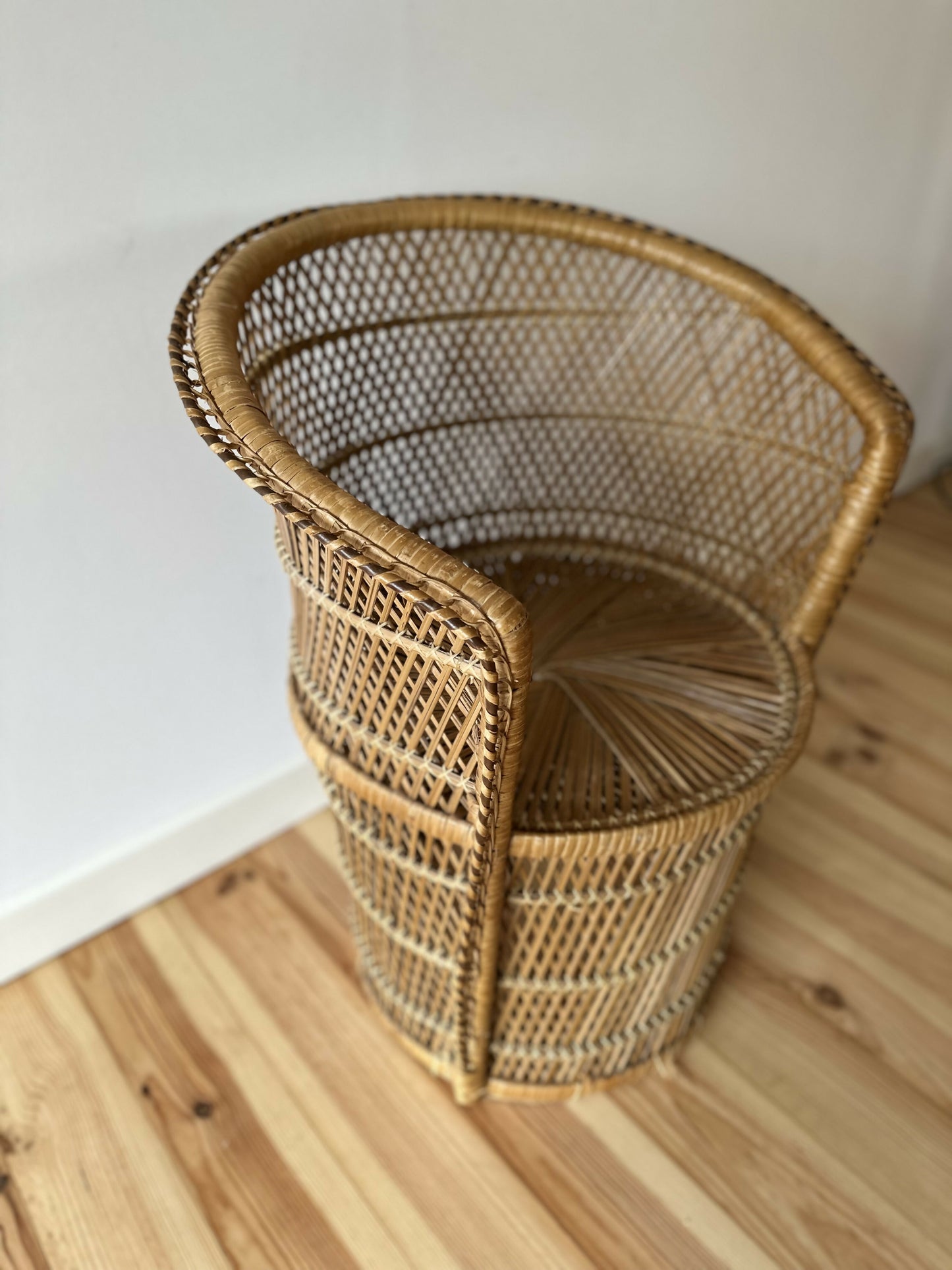 Vintage Bamboo Cane Peacock Chair Wicker Boho Tiki Mid Century Chair