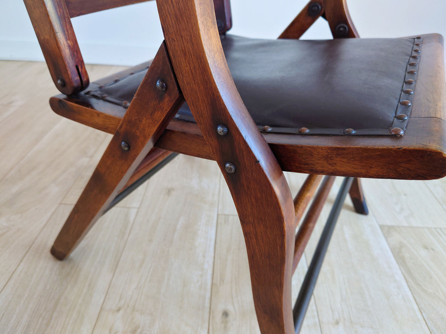 Campaign Chair With Adjustable Upholstered Headrest Circa 1890