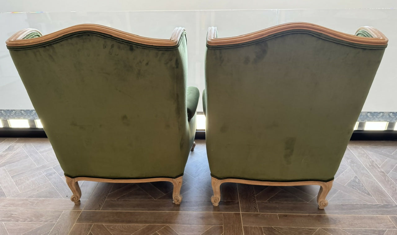 Extremely Comfortable Pair French Wing Back Arm Chairs