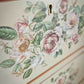 Large Upcycled wooden Chest of Drawers, with floral transfers and glass top