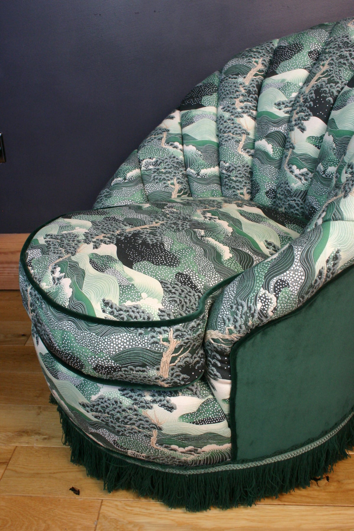 1960s Vintage Fluted Back Chair – Completely Reupholstered in Japanese-Inspired Designer Fabric