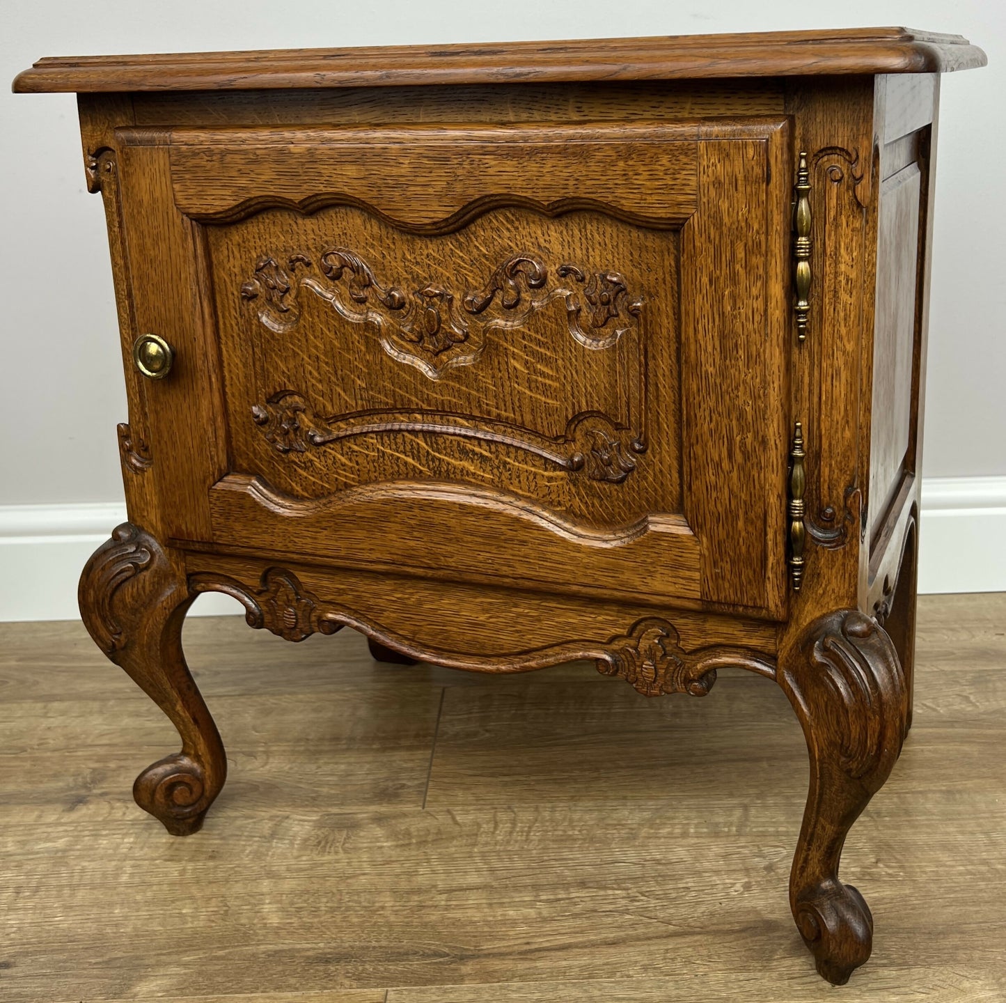 Pair of Bedside Tables Vintage French Louis Oak Nightstands Cabinets LOT 6220