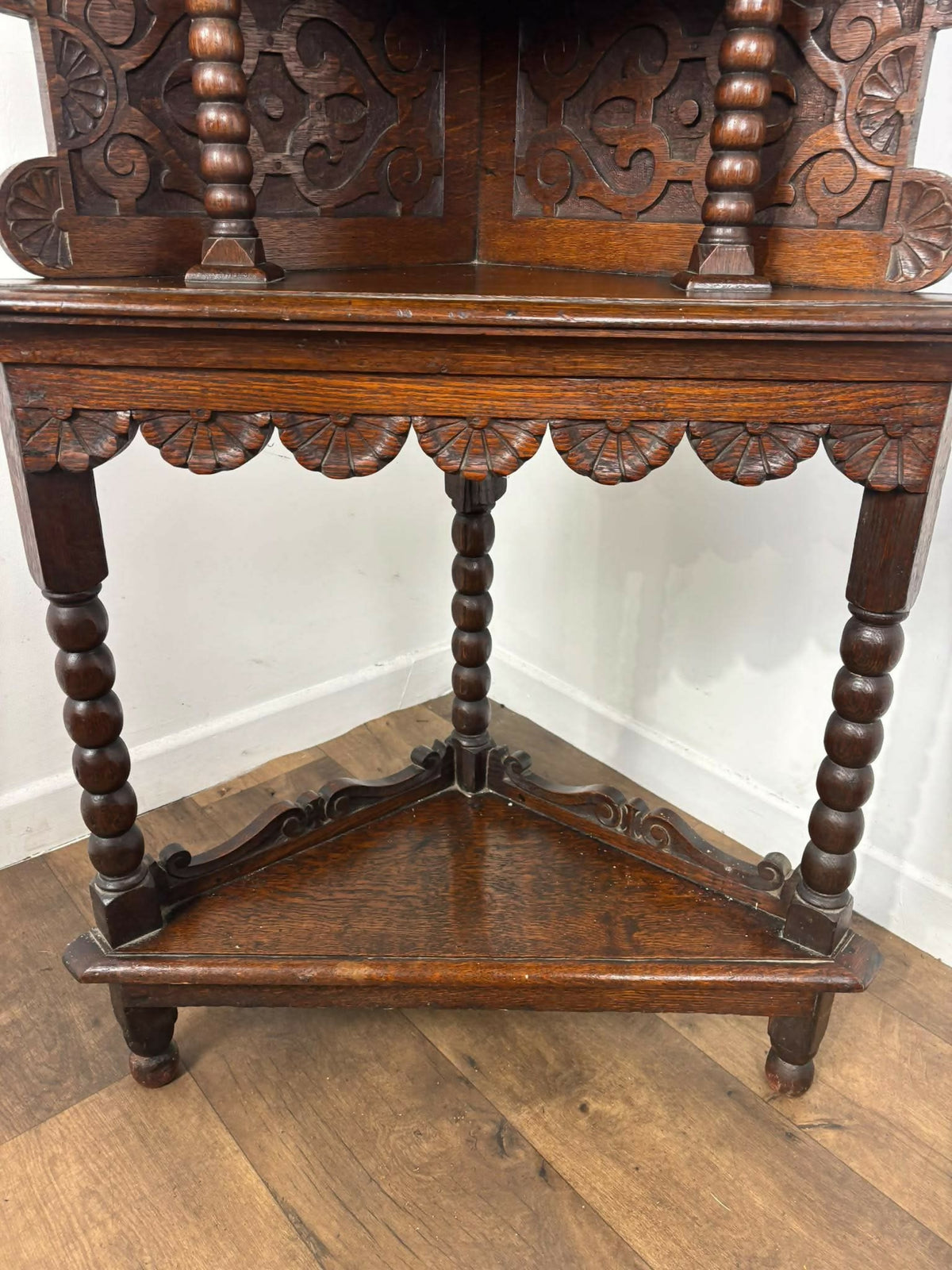 Antique Heavily Carved Oak Corner Cabinet