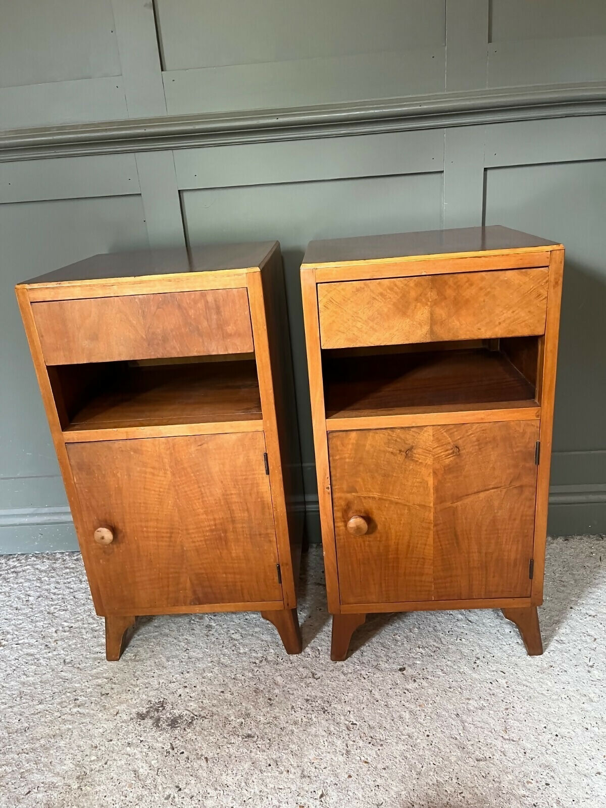 Vintage Bedside Cabinets Pair Circa 1950’s Wood, Beautiful Condition