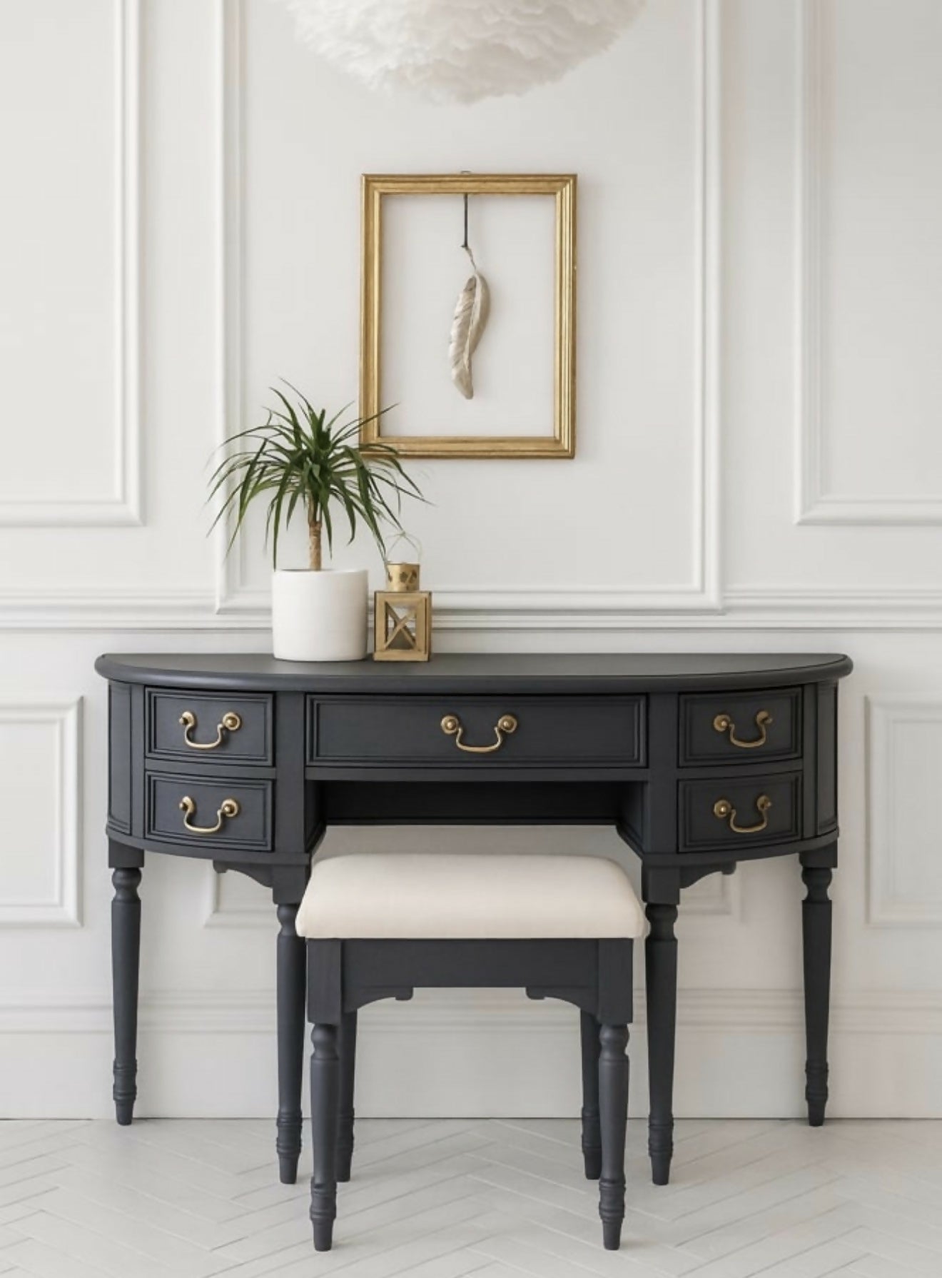 Pro spray painted Laura Ashley dressing table & stool dark grey