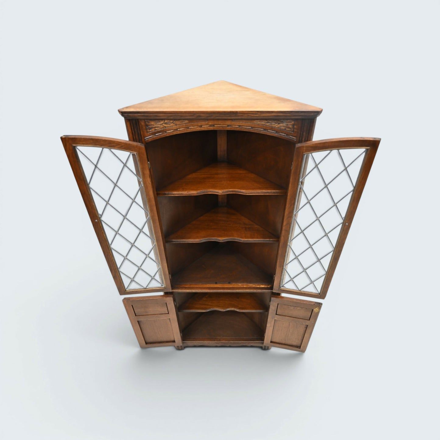 Old Charm Corner Display Cabinet with Leaded Glass Light Oak FREE UK Delivery*