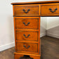 Reproduction Yew Wood Pedestal Desk with Green Leather