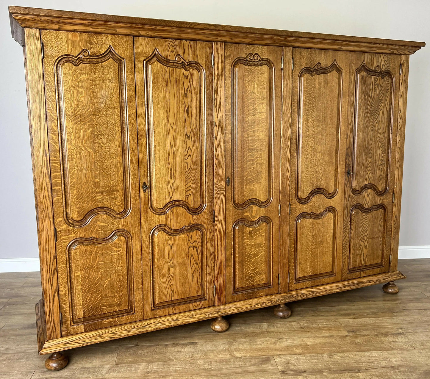 Wardrobe Vintage French Style Oak Five Door Carved Armoire Cabinet LOT 6111