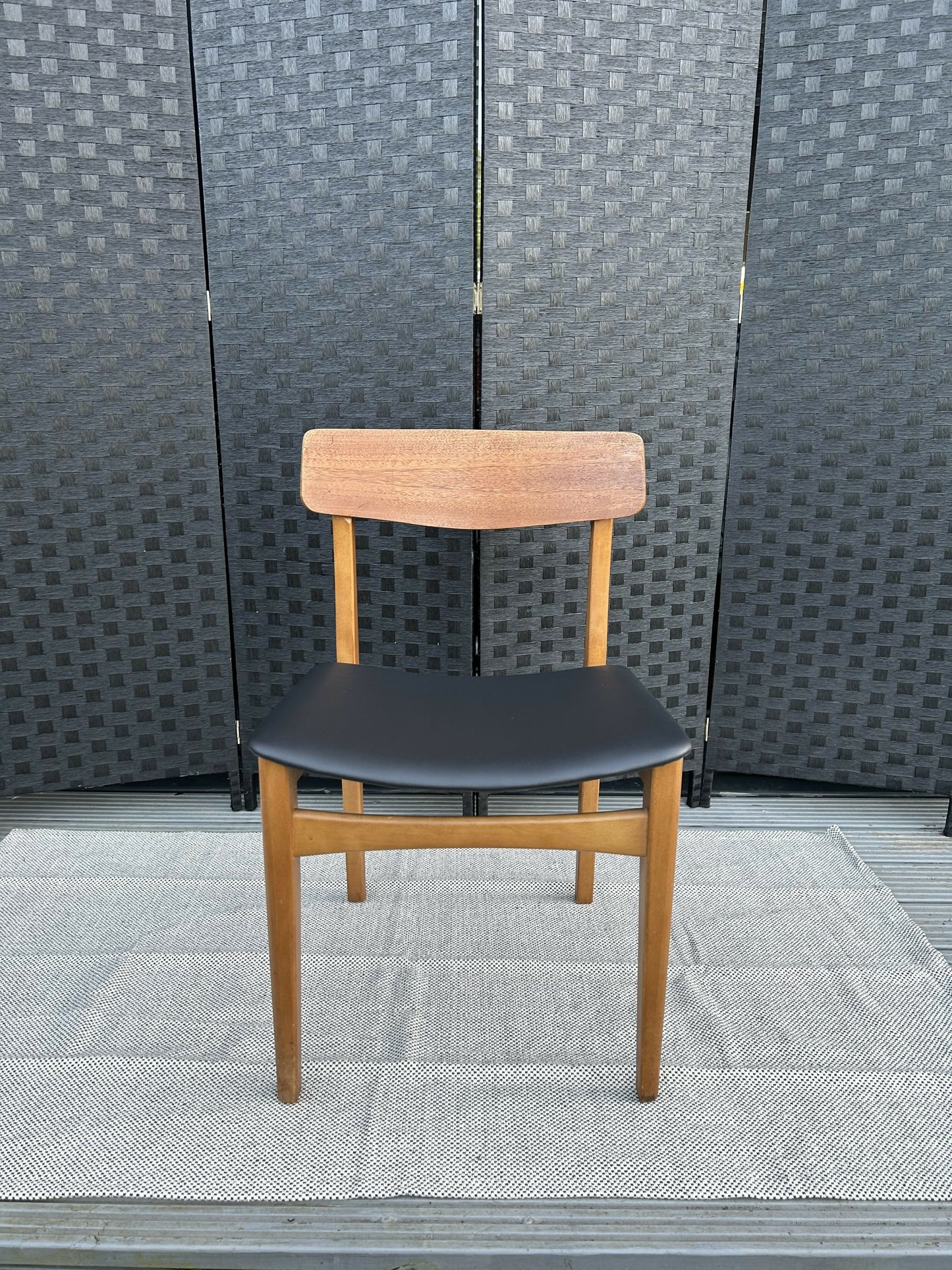 Single Vintage Mid-Century Danish Dining Chair Black Vinyl