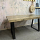 Modern Solid Wood Dining Table Industrial Trapezium Legs Seats 6 Warehouse Loft