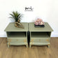 Stag Minstrel Bedside Tables In Pale Sage Green With Gold Foil Bird And Floral Design