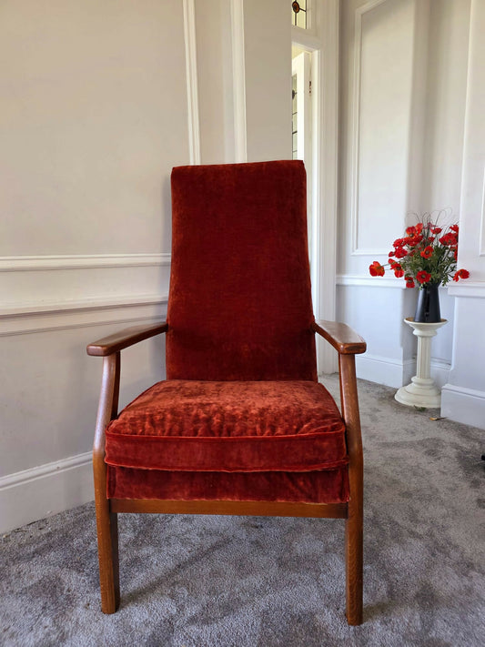 Parker Knoll PK928-9 High Back Armchair Reupholstered in 'Linwood' Velvet. In Great Condition