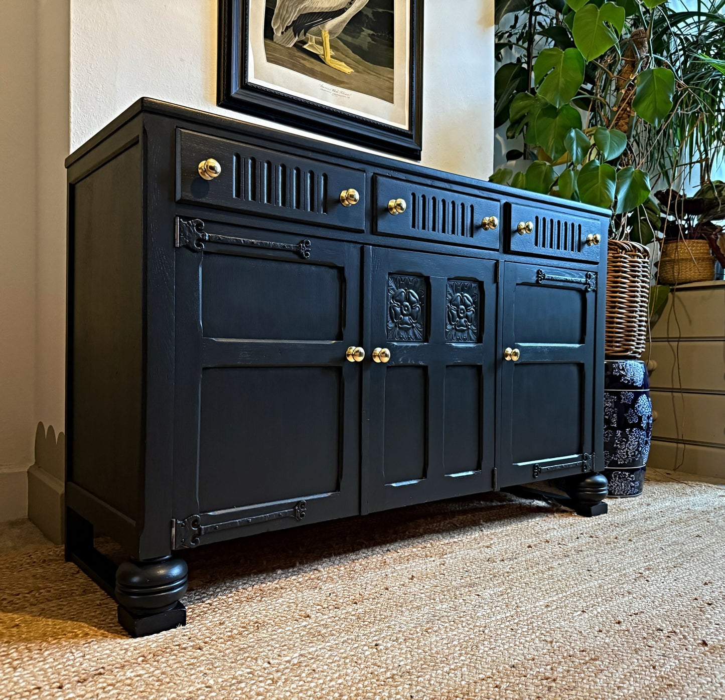 Newly refurbished solid wood sideboard black large