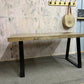Modern Solid Wood Dining Table Industrial Trapezium Legs Seats 6 Warehouse Loft