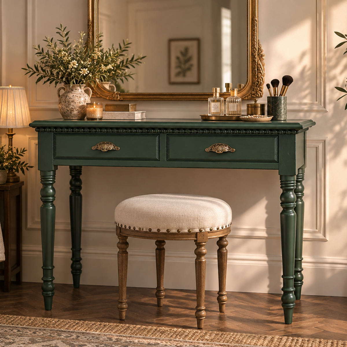 Vintage Green Writing Desk, Painted Desk with Drawers, Dressing Table or Console Table