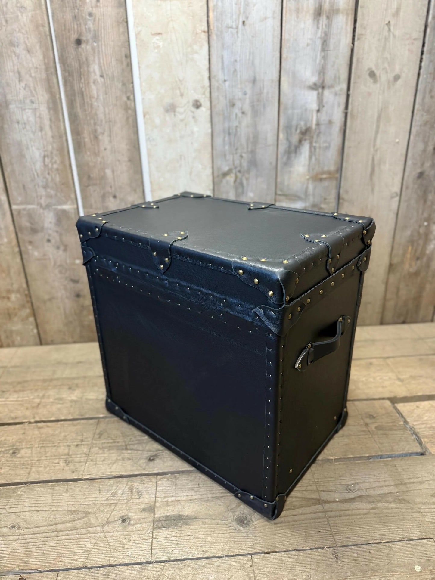 Leather 2 Draw Accent Blue Vintage Storage Trunk End Table