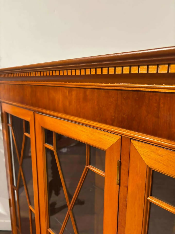 Yew Wood Display Cabinet With Glass Shelves