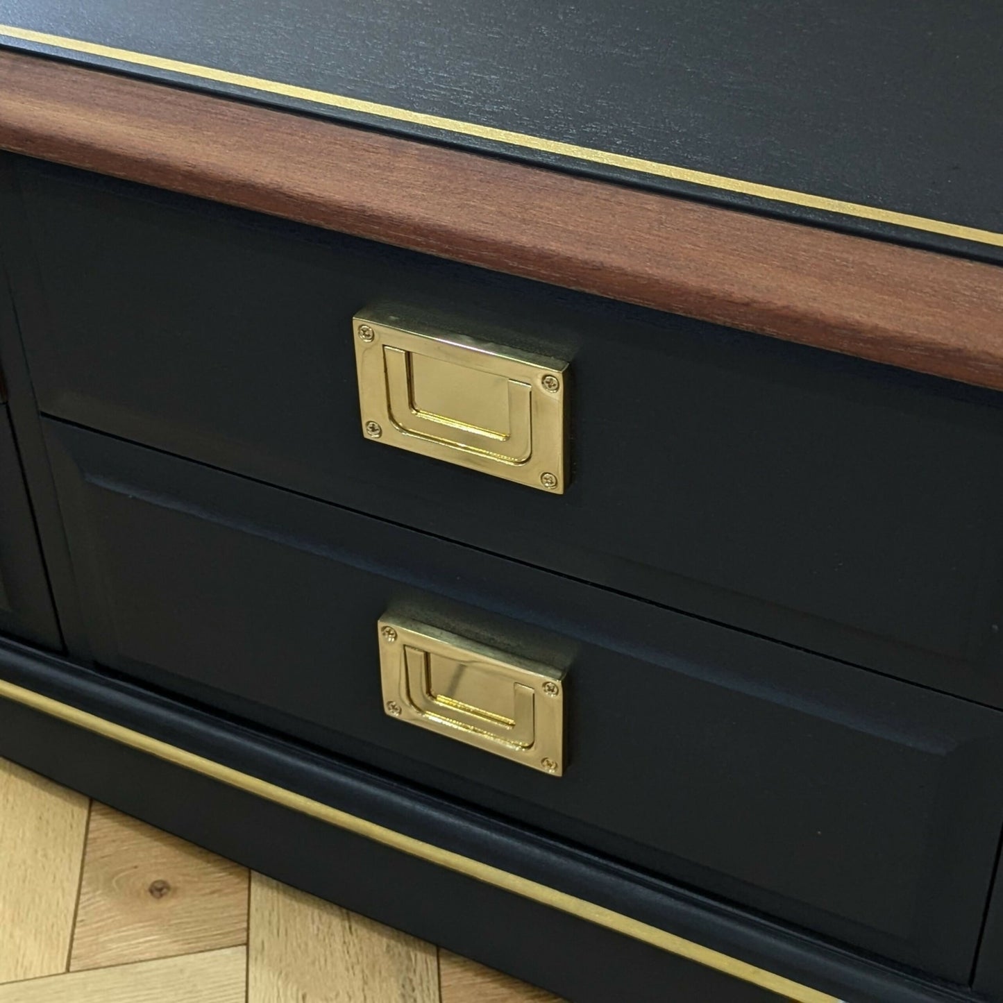 Stag minstrel black gold console table/ mid century modern vintage sideboard