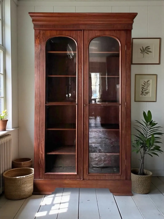 Vintage Victorian Mahogany Display China Bookcase Glazed Cabinet
