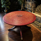 Mughal-Inspired Crimson Red & Gold Round Statement Eastern Coffee Table
