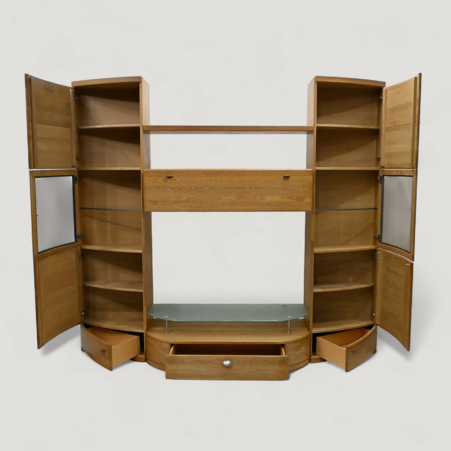Large Hatfields Entertainment Wall Unit Oak Drawers & Cupboards FREE UK Delivery. SBR10963/2309E