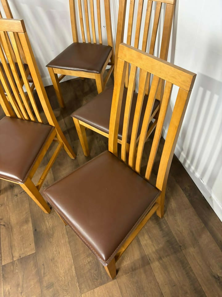 Set Of Six Modern High Back Oak Dining Chairs