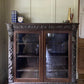 Antique Victorian Jacobean Style Oak Carved Glazed Bookcase Cabinet Cupboard