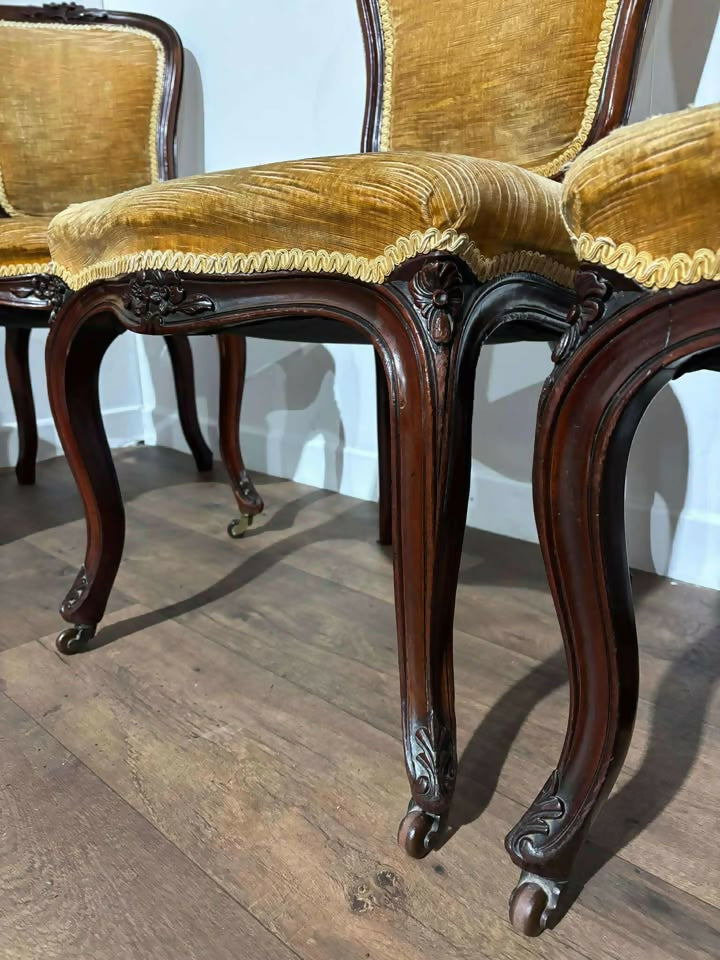 Vintage Set Of Six French Mahogany Framed Dining Chairs