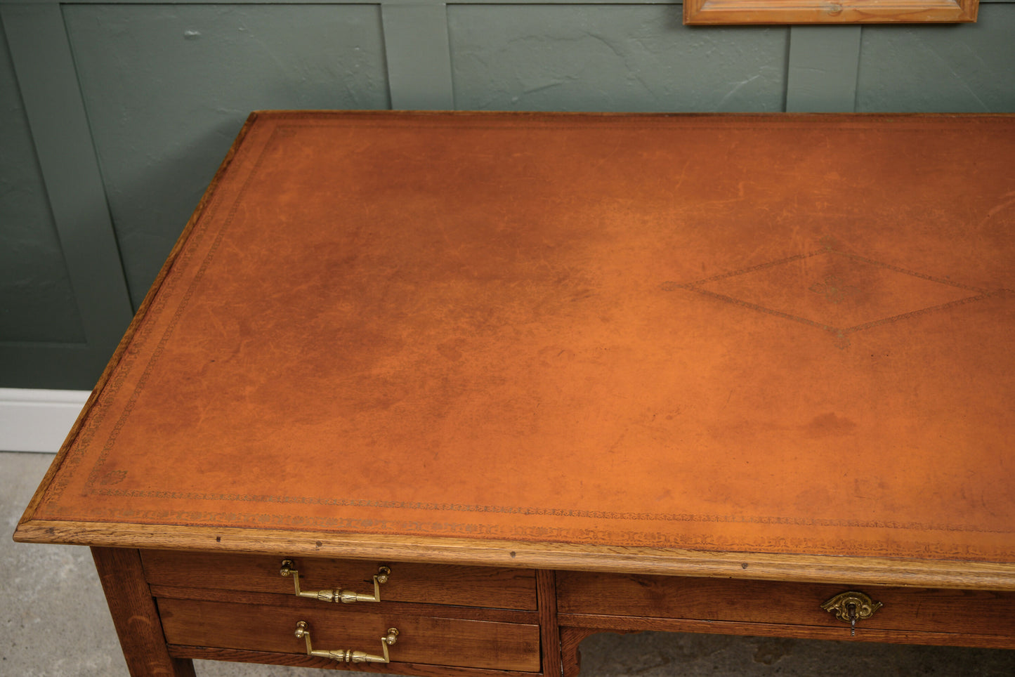 Huge Antique Oak Desk with Leather Top - 180 x 100 cm