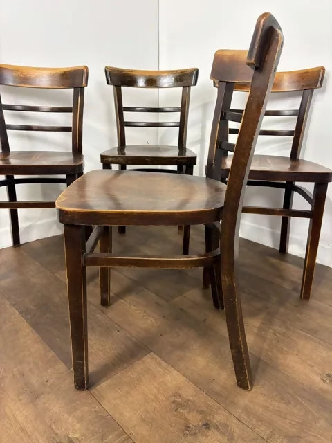 Vintage Set of Four Oak Ladder Back Dining Chairs - Bentwood Style
