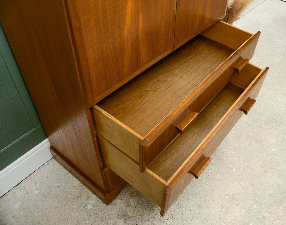 Large Mid Century Tallboy Linen Cabinet with Drawers