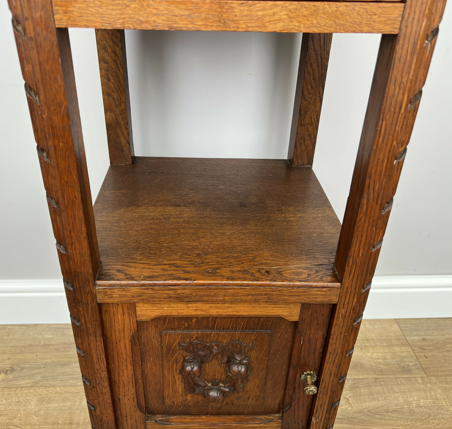 Bedside Table Antique French Style Marble Top Oak Cabinet Nightstand LOT 6240