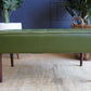 Mid Century Modern Olive Green Vinyl Bench Stool With Tapered Legs