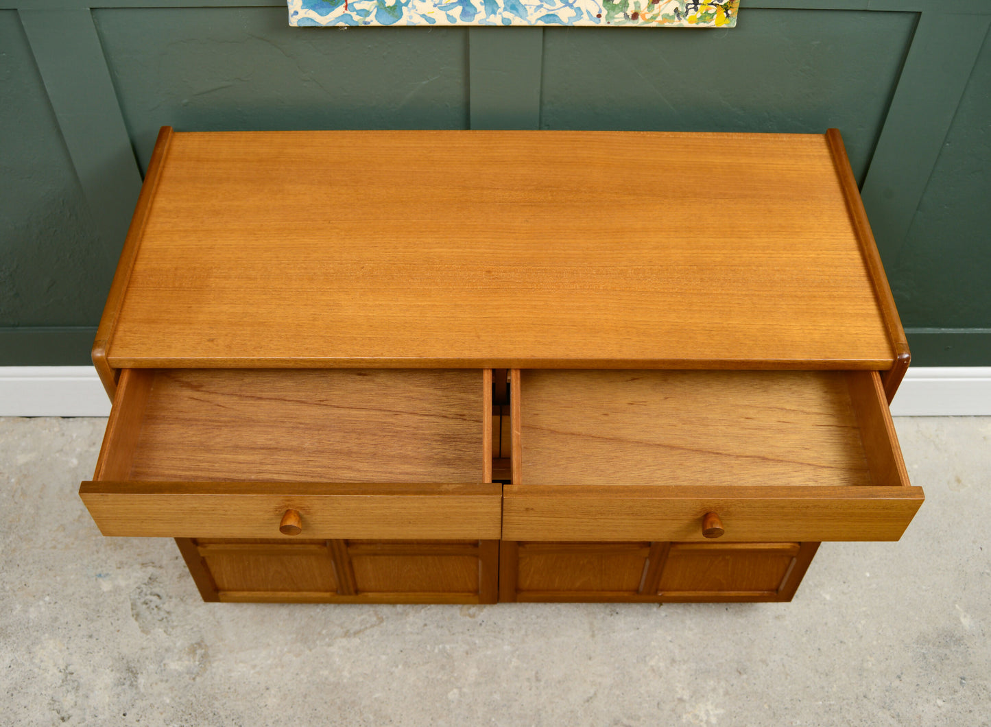 Mid Century Nathan Squares Sideboard Vinyl Cabinet With Drawers 1970s