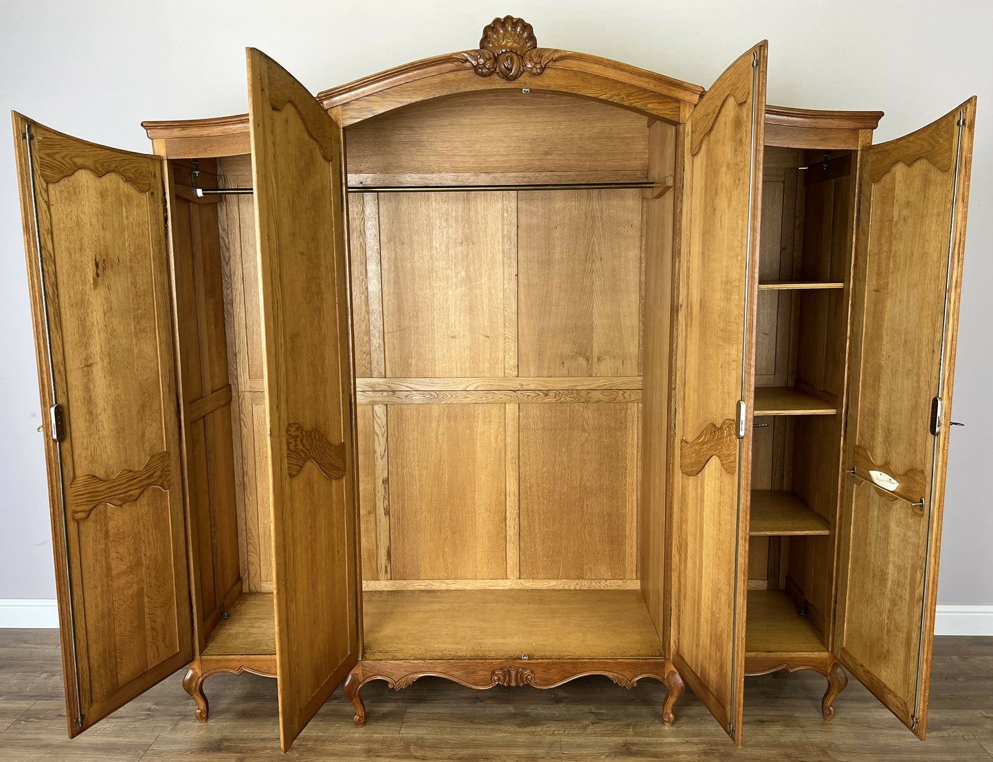 Wardrobe Vintage French Louis XVI Style Oak Four Door Carved Armoire LOT 6463