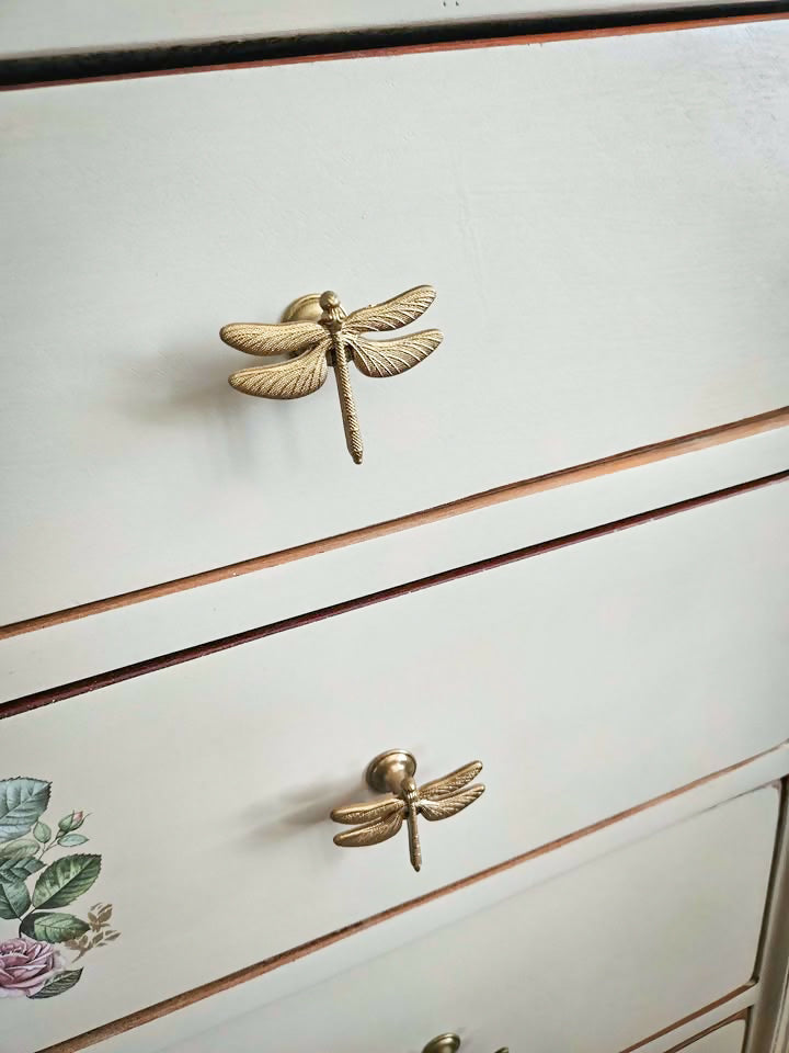 Large Upcycled wooden Chest of Drawers, with floral transfers and glass top