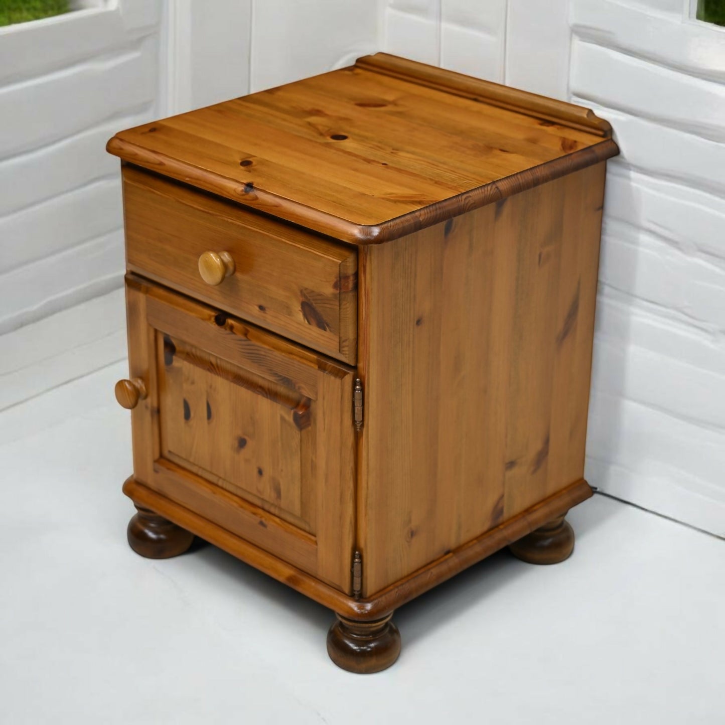 Ducal Bedside Cabinet Knotted Pine Drawer and Cupboard Bun Feet FREE UK Delivery